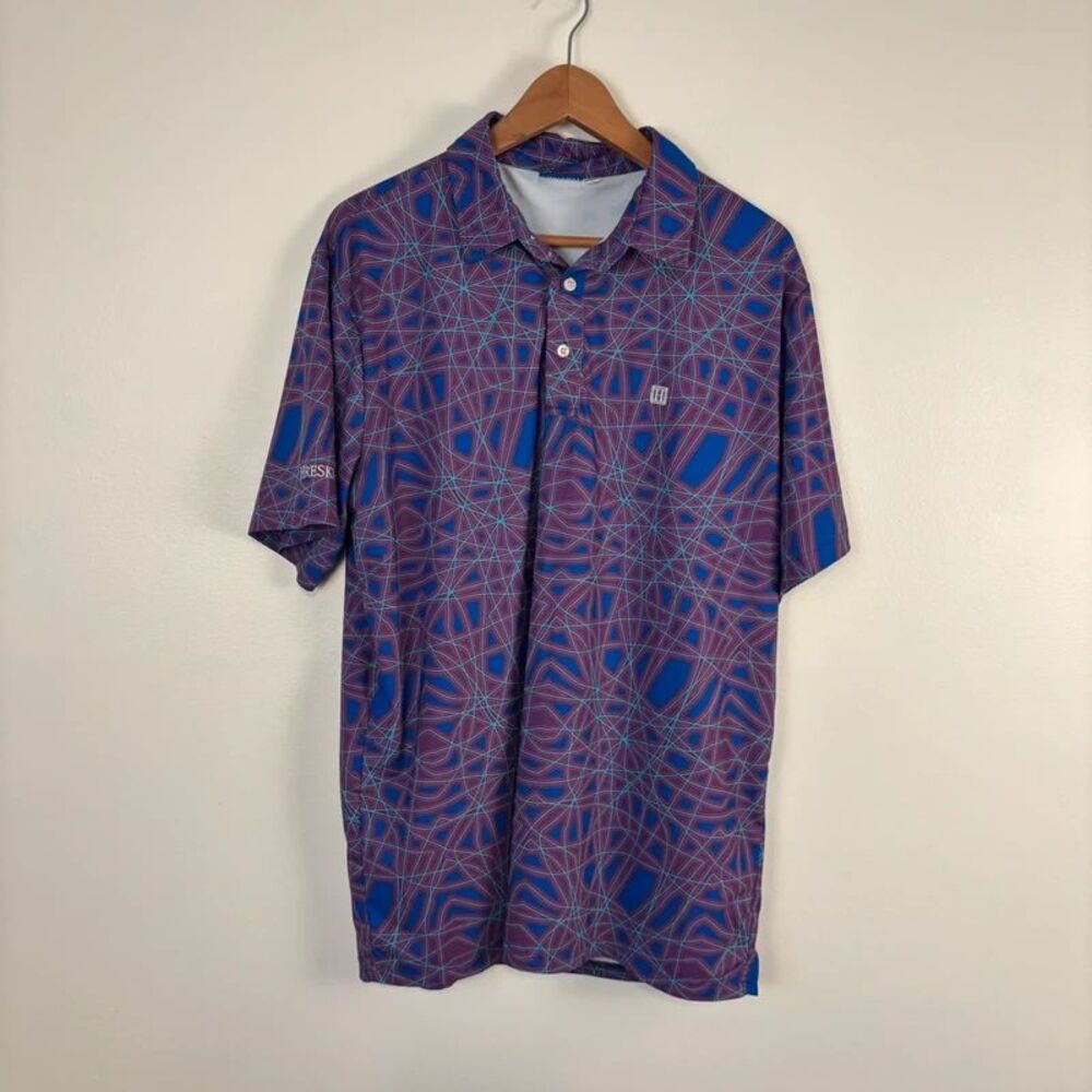Hreski Mens Large Abstract Purple Lines Golf Polo Shirt Custom Design